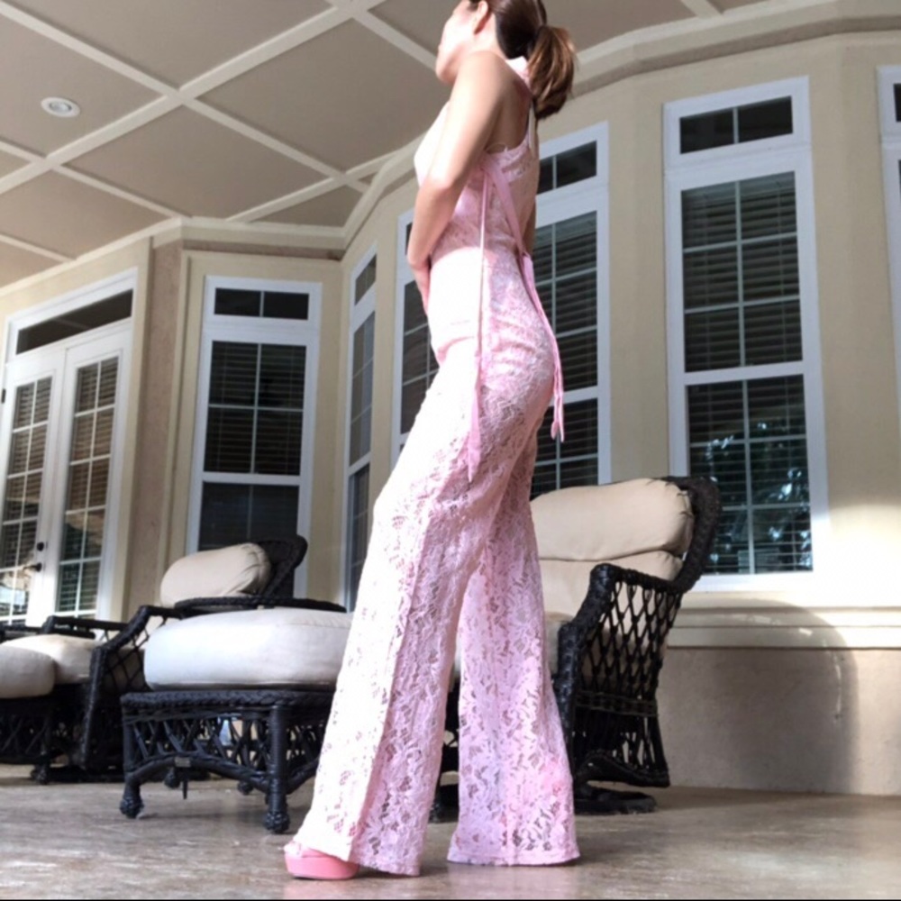 COTTON CANDY PINK LACED JUMPSUIT - Picture 4 of 4